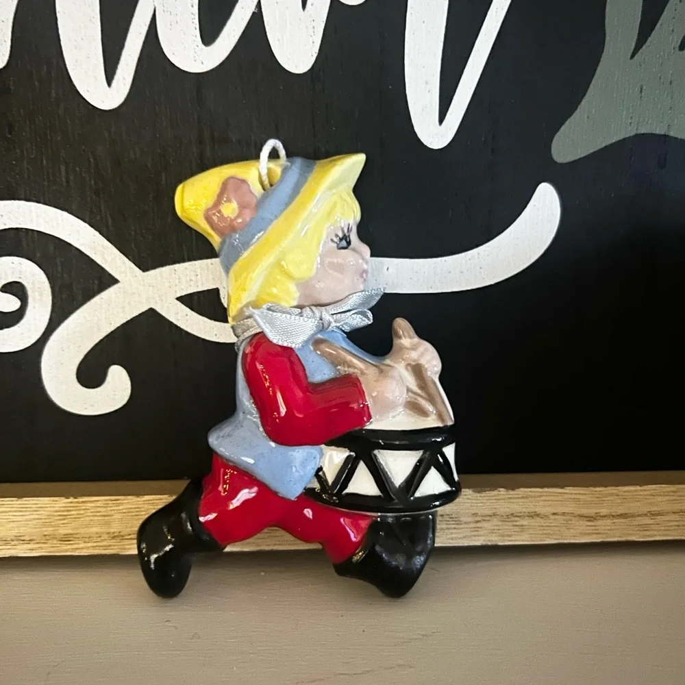 Vintage 1980s Ceramic Colorful Drummer Boy Ornament